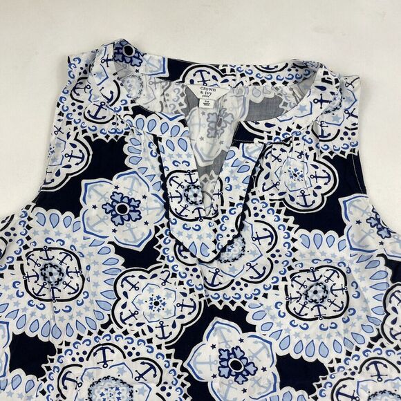 Crown & Ivy Nautical Anchor Tank V-Neck Sleeveless Blouse Size PM Petite M - Picture 3 of 7